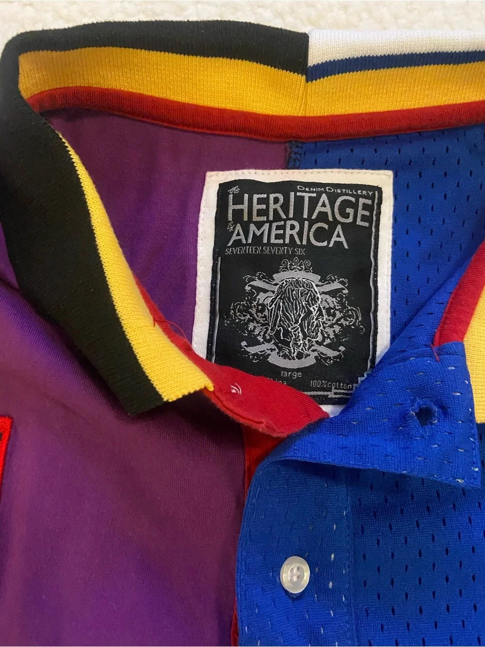 Rare Heritage By America 1776 Denim Distillery Stitched Rugby Polo Shirt Large